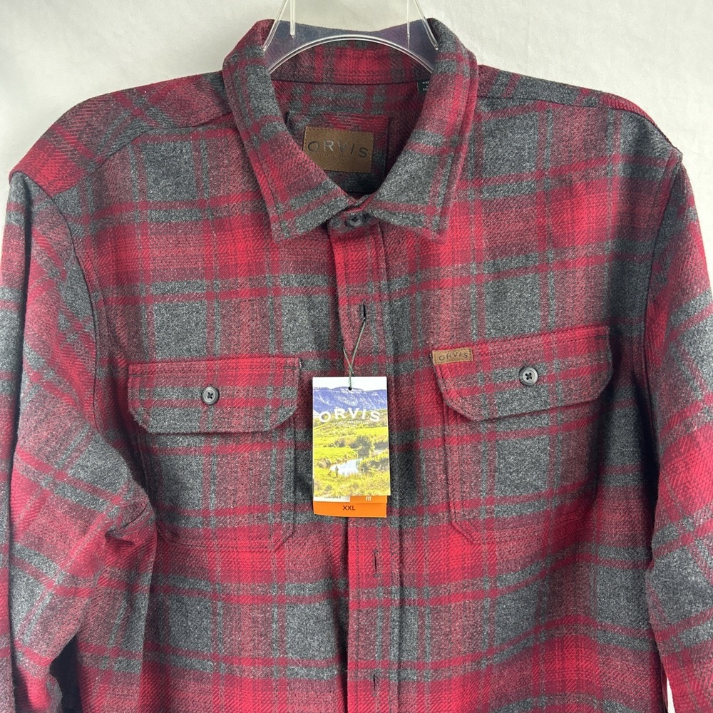 Men's XXL Orvis Heavyweight Flannel Shirt Jacket Shacket Night Plaid Rio Red NWT